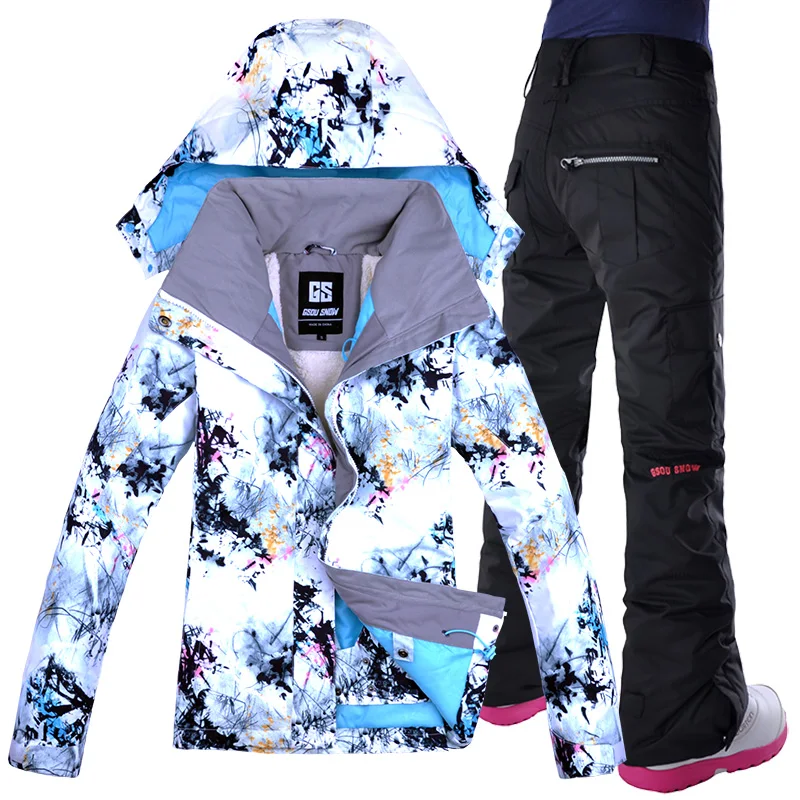 

Gsou Snow Ski Jacket + Ski Pant Outdoor Snowboarding Set for Women Hiking or Camping Clothing High Quality Female Ski Suit