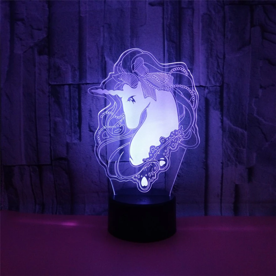 2018 Новый Единорог 3D иллюзия ночник USB батарея питание акриловый сенсорный датчик