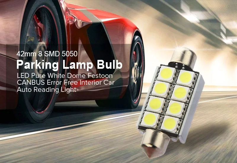 Высокое качество 42 мм 8 SMD 5050 светодиодный чистый белый купол с фестонами CANBUS Error Free салона авто светильник лампочка 12V