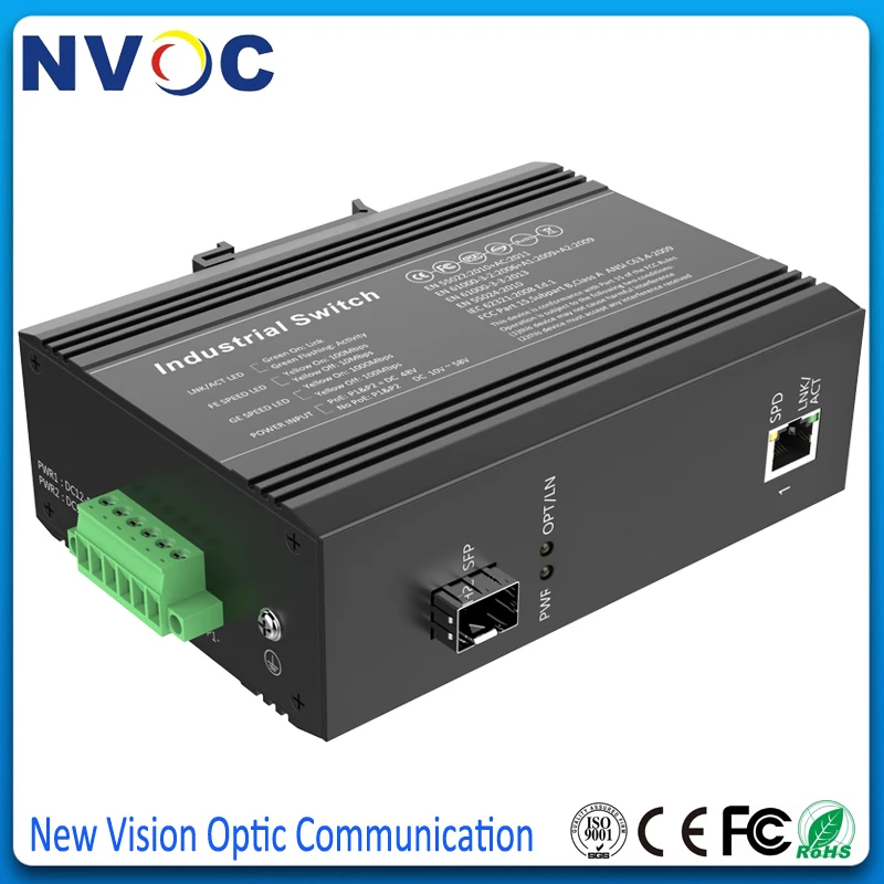 10/100/1000 м 1 SFP слот + 1000 UTP (1 RJ45) неуправляемый промышленный медиа конвертер за
