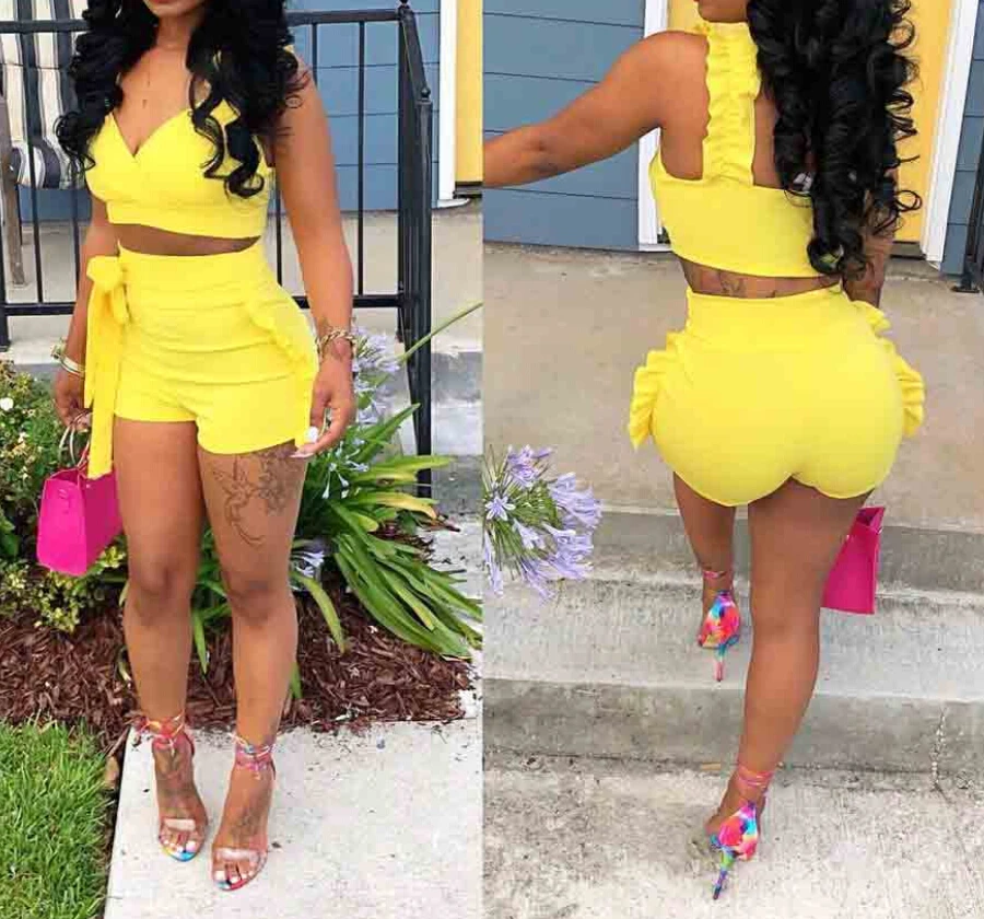 Комплект из двух предметов женский укороченный топ и шорты повседневный на