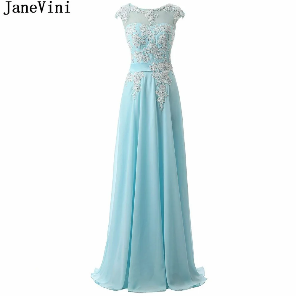 JaneVini элегантное голубое небо шифоновое длинное платье подружки невесты