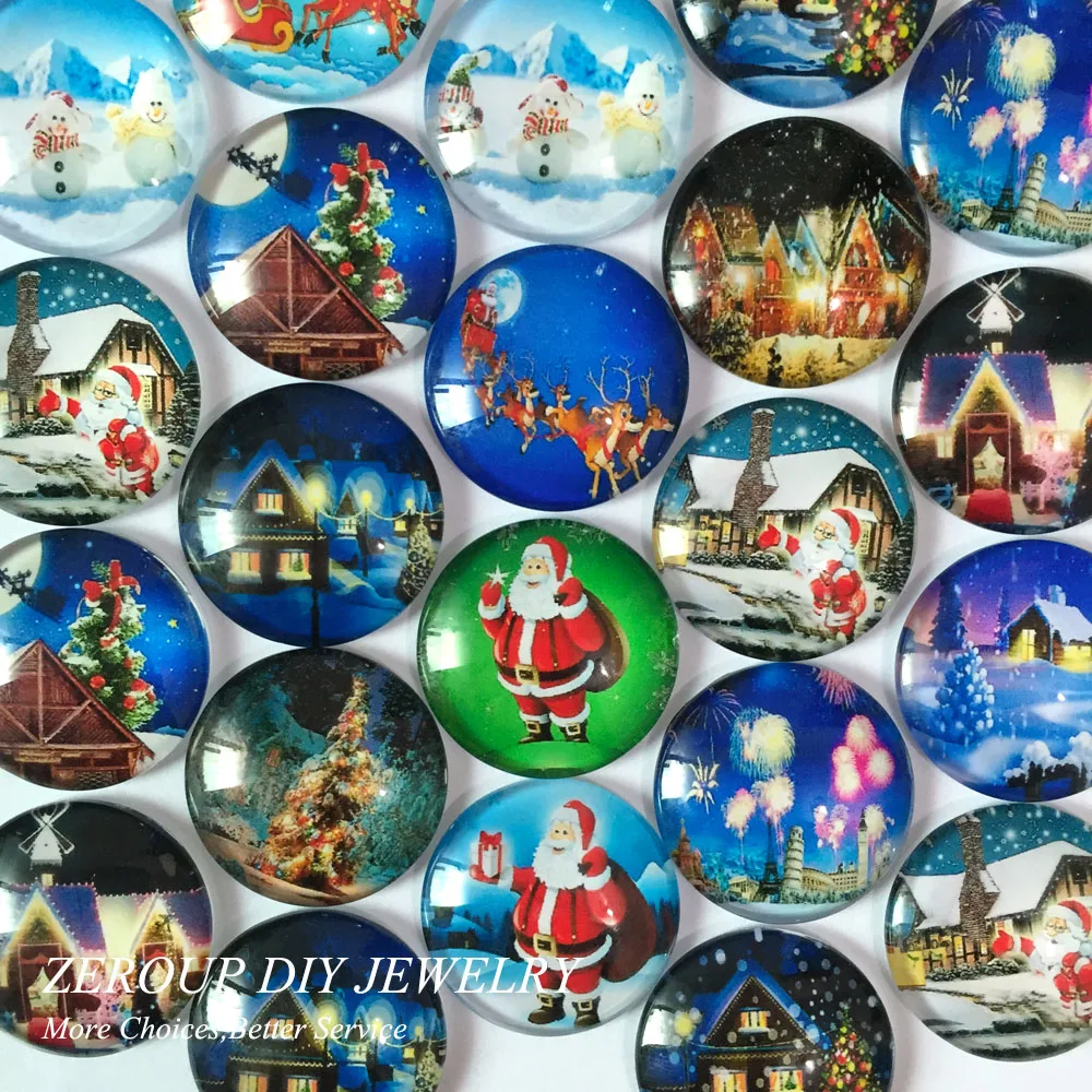 12 мм 20 мм круглый стеклянный кабошон рождественские фотографии смешанный узор подходит Камея База Установка Украшения TP-113-R