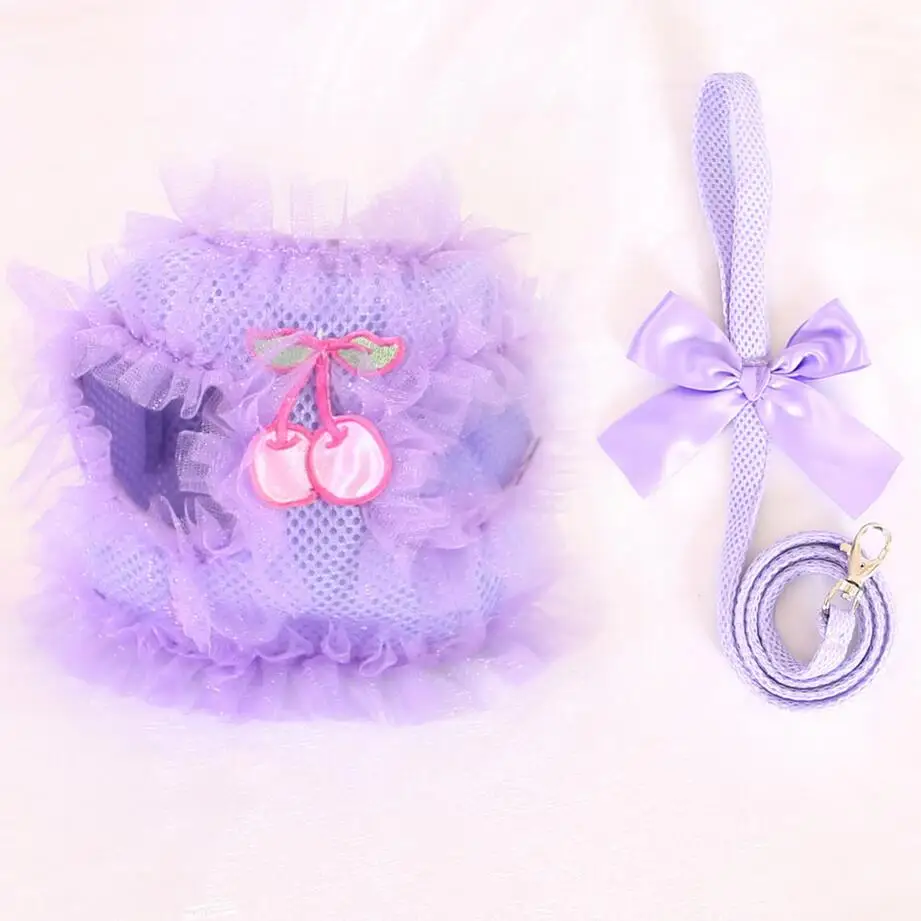 Розовая фиолетовая кружевная вишневая поводок для собак набор дышащая маленьких