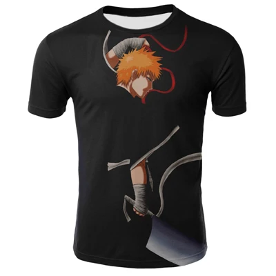 T02015 Новинка года, летняя футболка в стиле Харадзюку с японским аниме «Bleach», футболка с 3d принтом Ichigo для мальчиков, Повседневная футболка+ Размер, S-4XL - Цвет: T02015