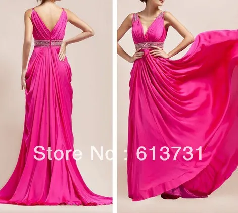 2013 New Arrival Sexy Prom Dresses Deep V Neck Beading Waist Pink Satin Long Evening ED0026 | Свадьбы и торжества