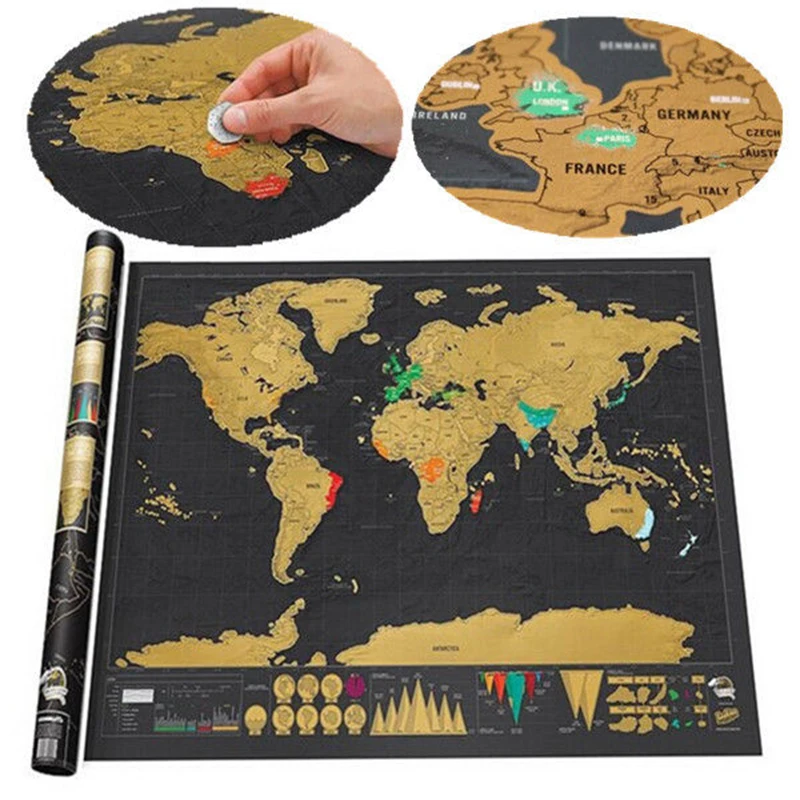 

Free shipping Deluxe Black Scratch Off Map World Map Best Decor School Office Stationery Supplies
