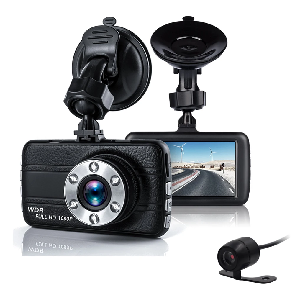 Двойная Автомобильная камера DVR 1080P Автомобильный рекордер 3 дюйма 150 градусов 6 Led
