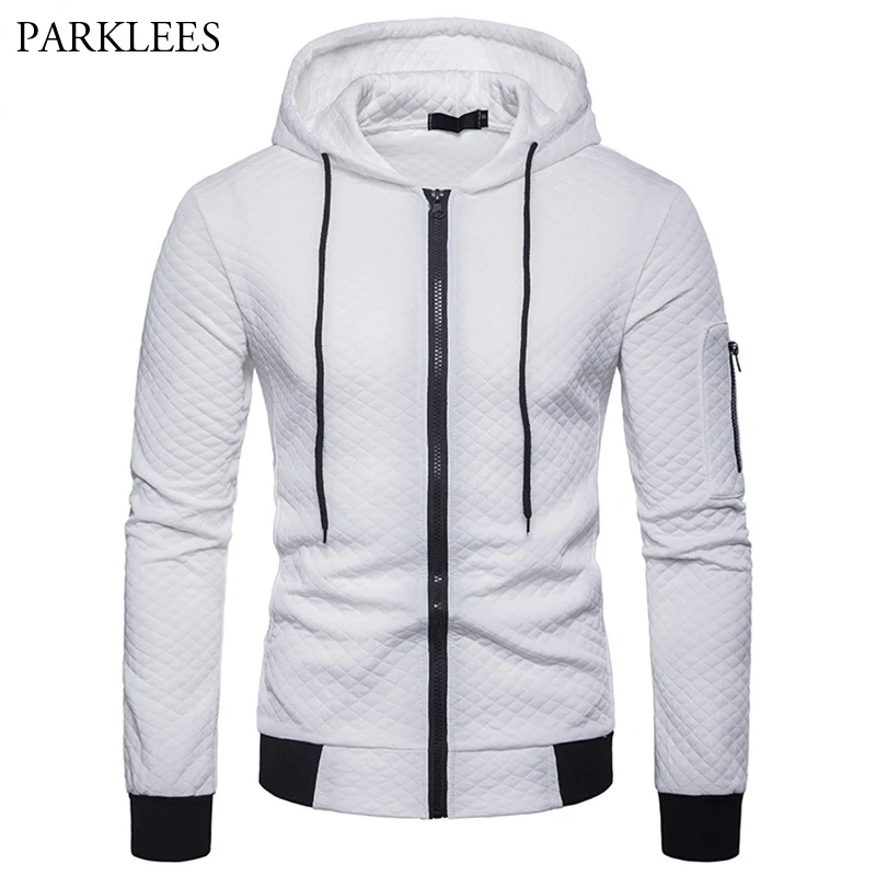 

Cotton Plaid Hoodie Men Casual Slim Fit Mens White Zip-Up Hooded Sweatshirts Hip Hop Streetwear Sportswear Hoodies Sweat Homme