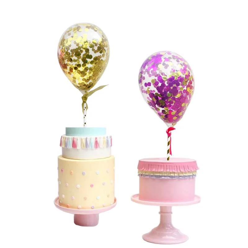 

ZLJQ 5Pcs/bag Birthday Cake Decoration 5 Inch Confetti Sequined Balloon Handheld Photo Props Balloon Decoration Wedding Supplies