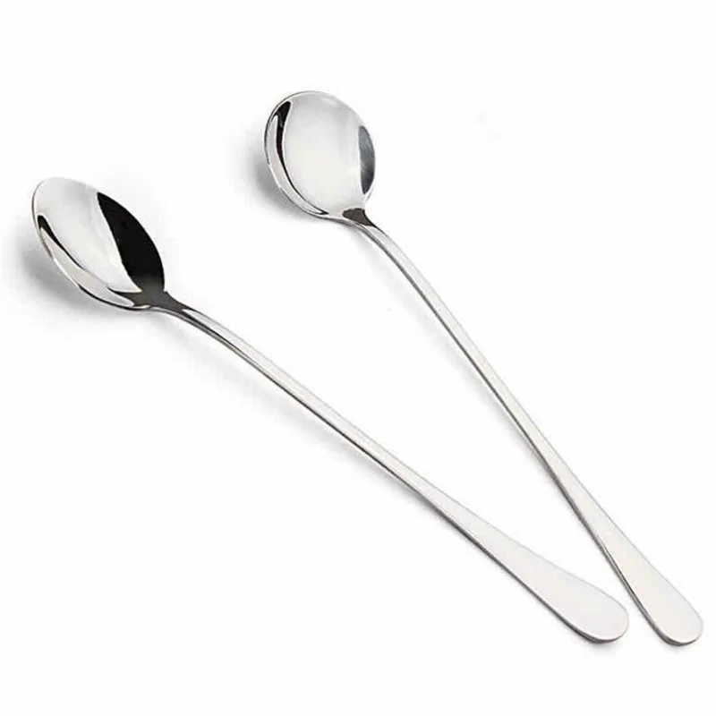 Oval and round FHEAL высококачественные ложки из нержавеющей стали с длинной ручкой 2 шт столовые приборы для десерта кофе мороженого - Цвет: Oval and round