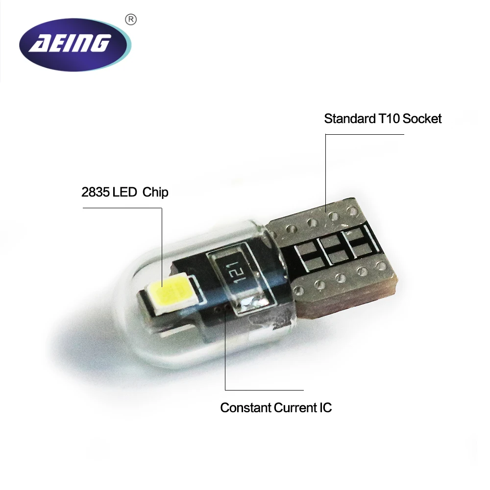 Светодиодная лампа AEING 1x T10 W5W 2SMD Белое Зеркало 194 стекло для автомобильного