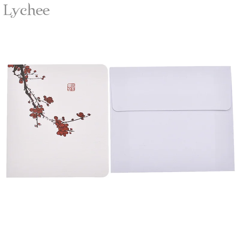 Lychee 10 шт Классические китайские почтовые открытки с цветами с конвертом поздравительные открытки на день рождения, свадьбу, вечеринку Пригласительные открытки