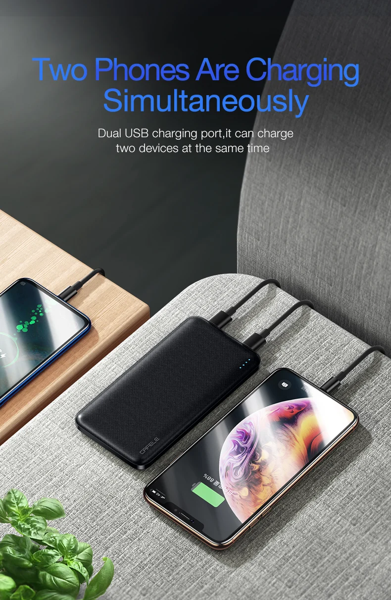 Cafele 5000 мАч портативное зарядное устройство, внешний аккумулятор для iPhone Xiaomi Mi, двойной USB C внешний аккумулятор, ультра тонкий повербанк
