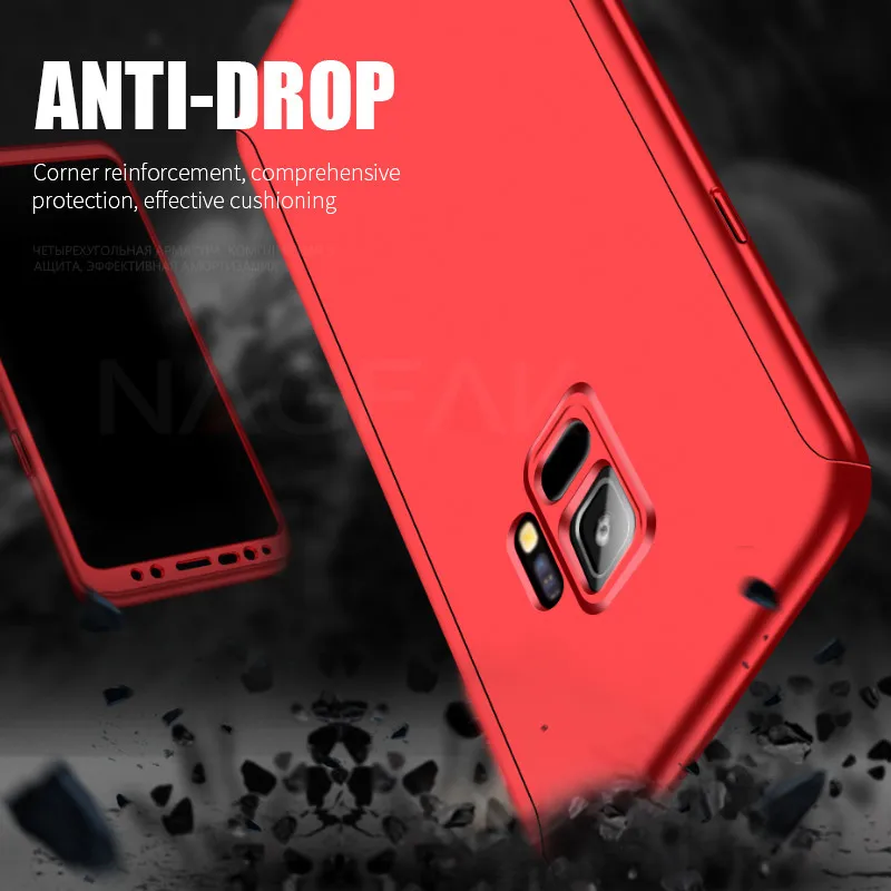 NAGFAK 360 Full Cover Phone Case For Samsung Galaxy S9 S8 Plus S7 S6 Edge Note 9 8 PC Protective With Glass |