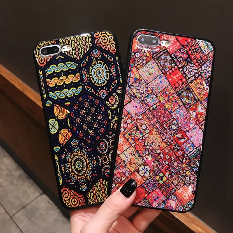 Силиконовый чехол в богемном стиле для телефона iPhone 11 Pro Max 6 6S 7 8 Plus блестящая