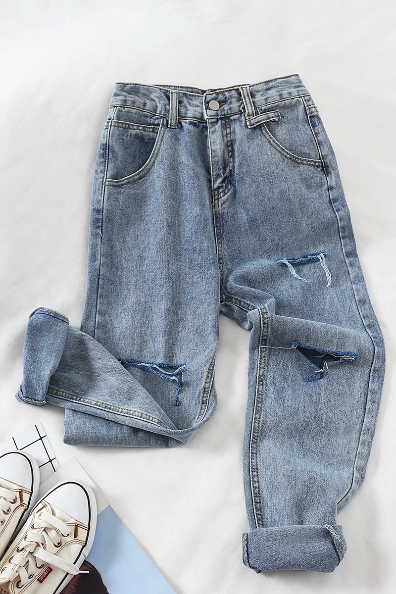 Новинка 2019 модные женские джинсы Ретро стиль высокая талия с дырками для