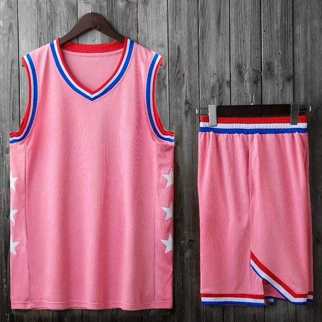 pink Новинка, Детский Мужской баскетбольный комплект из Джерси, пустые спортивные костюмы для колледжа, дышащие баскетбольные рубашки и шорты, Униформа, customiz - Цвет: pink
