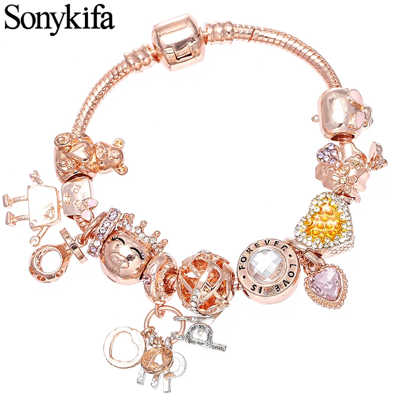 Sonykifa новый милый маленький Белла бусины браслет для женщин Дети Прекрасный кулон