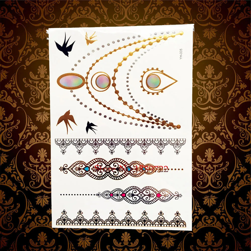 

Lovely New Arrival Flash Waterproof Tattoo Stickers Choker Pendant Designs HYH05 Large Henna Bracelet Tattoo Paste tatouage taty