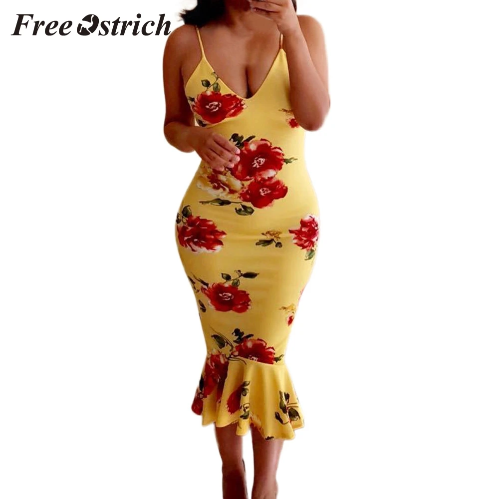 Фото Женское Обтягивающее Платье футляр с v образным вырезом и цветочным принтом