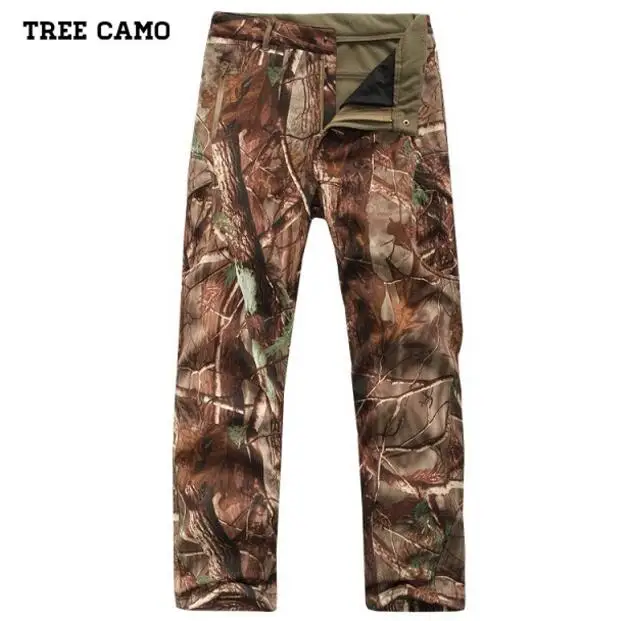 Tree Camo Зимние мягкие в виде ракушки тактические военные штаны для мужчин Акула кожи непромокаемые теплые мотобрюки камуфляж армии работы флис брюки карго - Цвет: Tree Camo