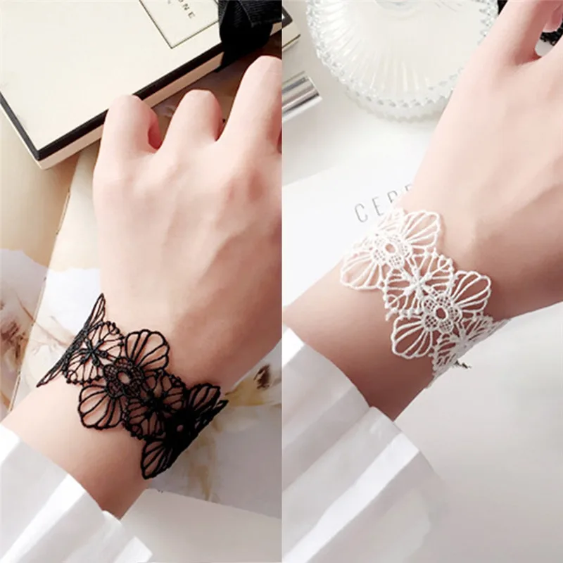 Модный летний Браслет манжета на запястье сексуальный белый/черный кружевной