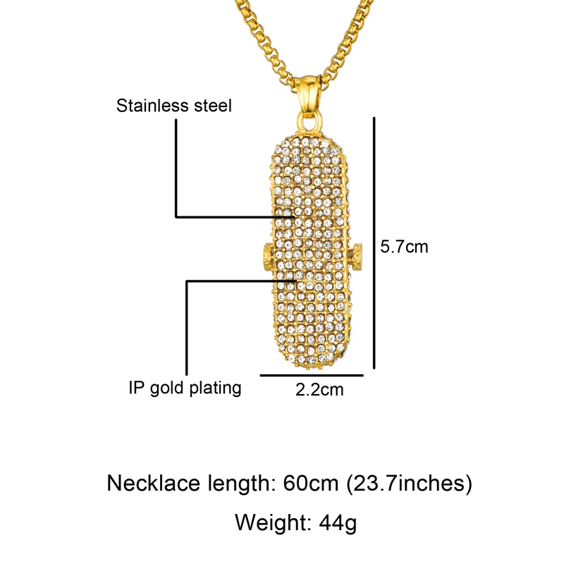Хип-хоп Bling Iced out подвеска в виде доски для скейтборда ожерелье золотого цвета 316L