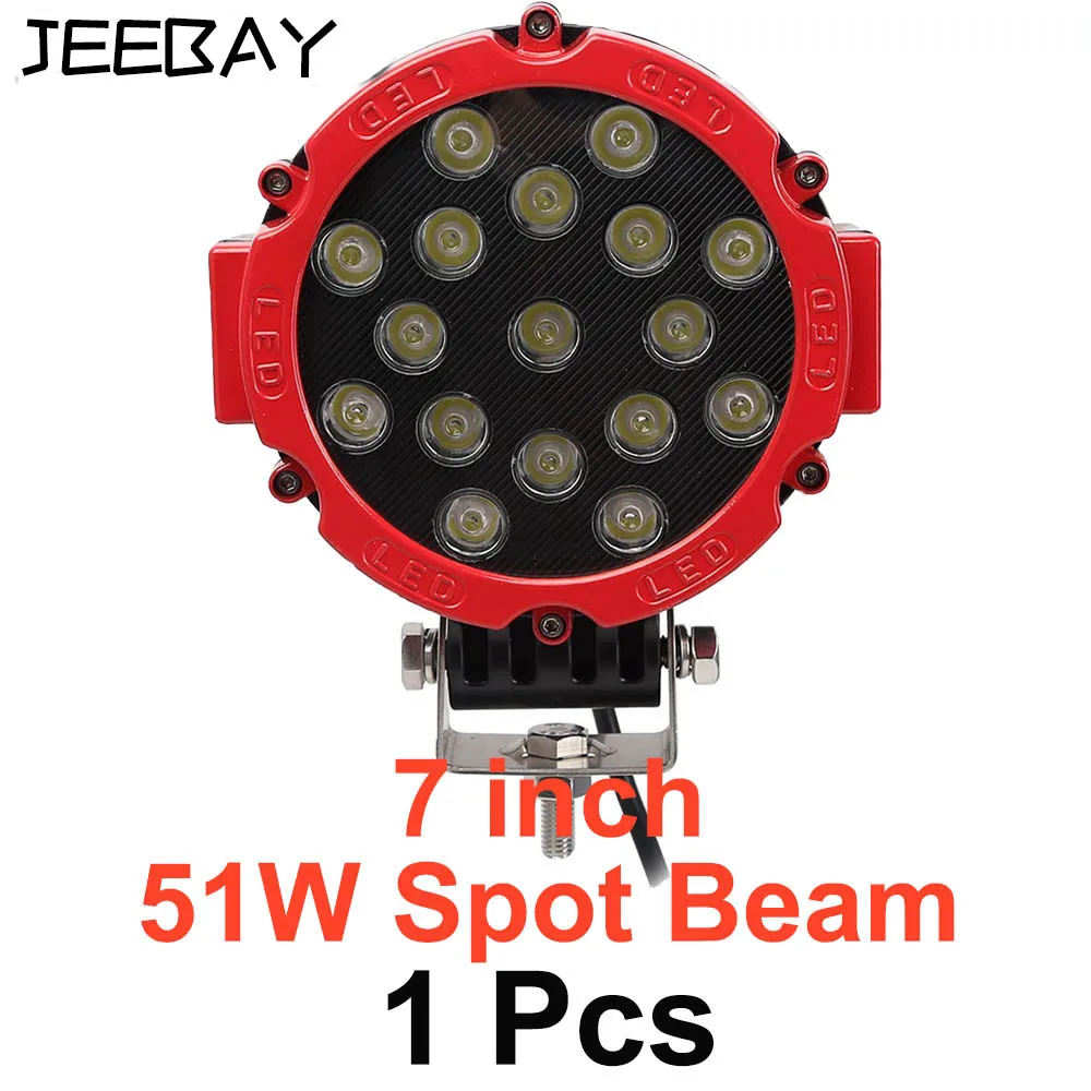 1pcs 51W Spot 7 дюймов 51 Вт светодиодный рабочий светильник 12 в 24 В светодиодные балки Led бар внедорожный 4x4 автомобиль внедорожный прожектор точечный комбинированный светильник внедорожник аксессуары противотуманная фара - Цвет: 1pcs 51W Spot
