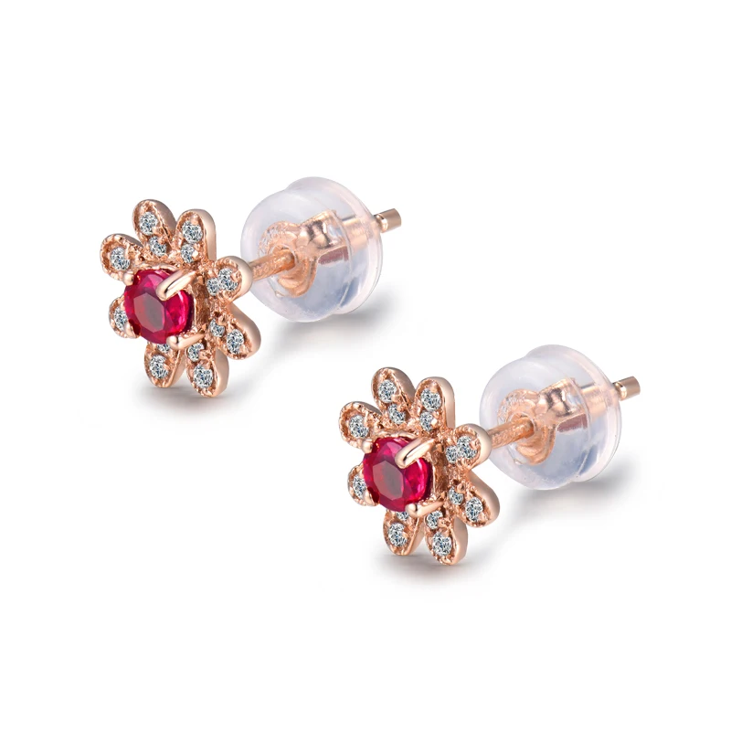 LOVERJEWELRY, трендовые серьги в цветочек, 18 К, розовое золото, подлинный красный рубин, бриллиант, свадебные серьги для женщин, юбилей, хорошее ювелирное изделие