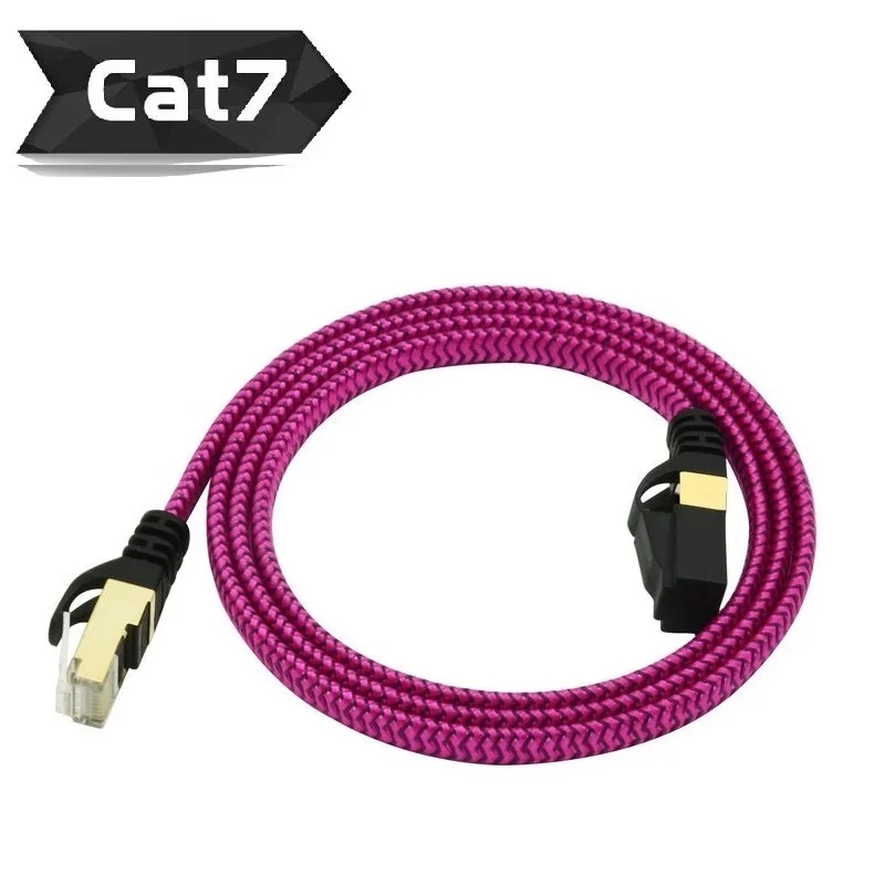 Плоский кабель Ethernet CAT7 10G нейлоновый Плетеный позолоченный и экранированный