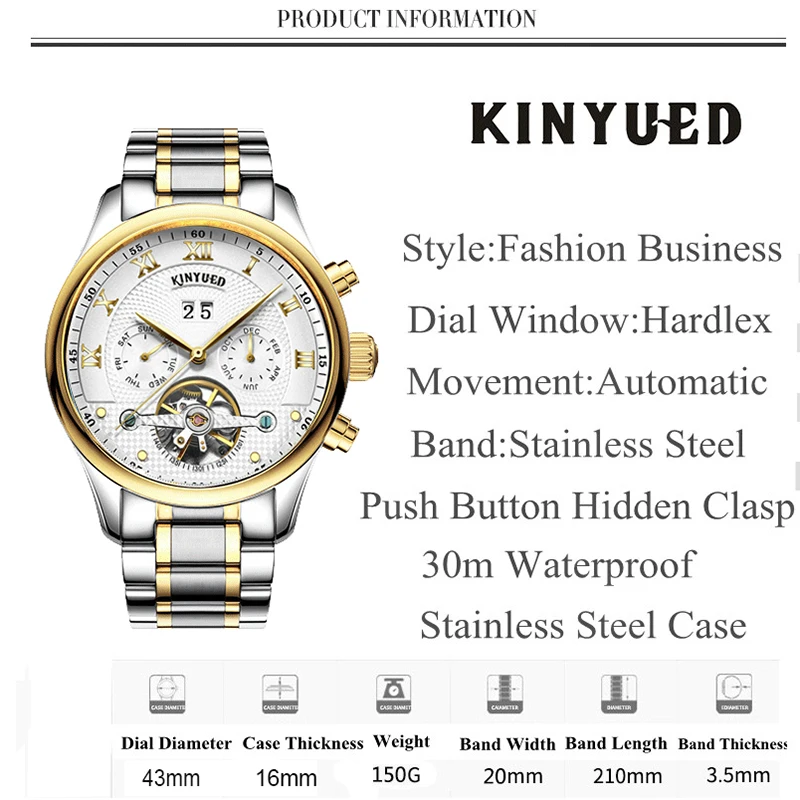Kinyued Tourbillon Механические скелетоны Часы Мужчины Автоматическая Скелет