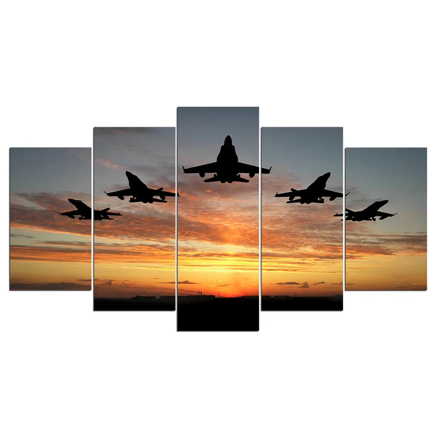 

HD Printed 5 Piece Canvas Art Airplanes Fly Sunset Canvas Print Wall Pictures for Living Room Home Decor Free Shipping DT-031