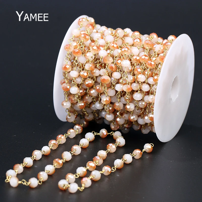 4*6mm Faceted Abacus Bead Chains Handmade Glass Champagne Beads Antique Pure Copper Rosary Chain 5M | Украшения и аксессуары