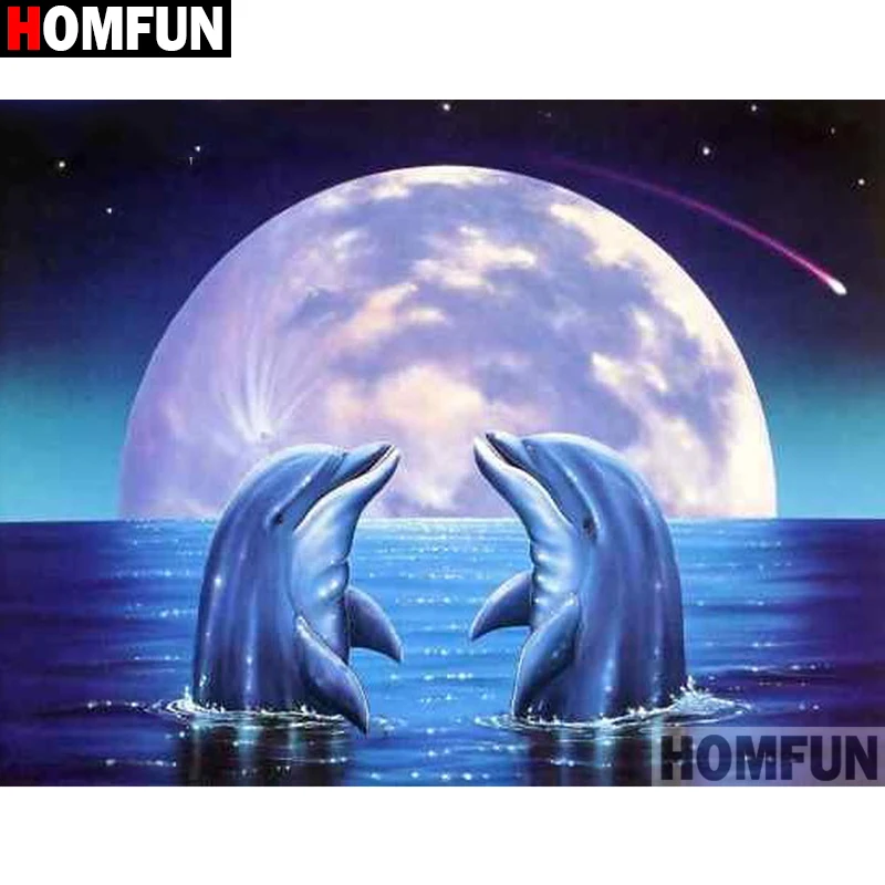 

HOMFUN Full Square/Round Drill 5D DIY Diamond Painting "Dolphin moon" Embroidery Cross Stitch 5D Home Decor Gift A14629