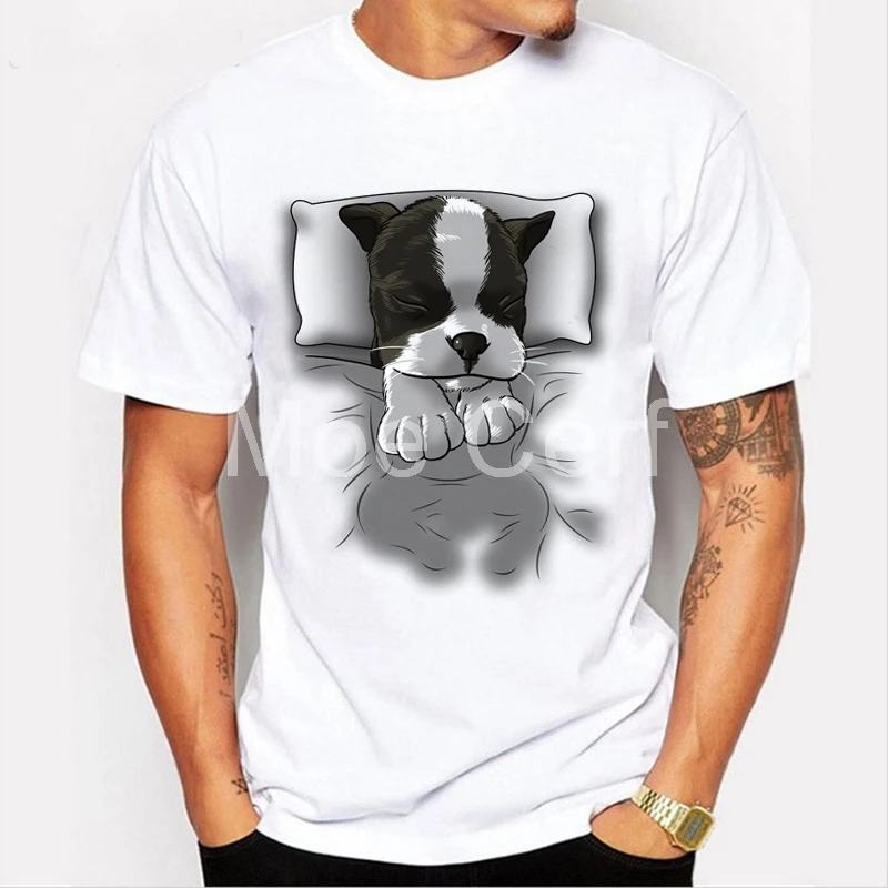 

Puppy Pug Sleep Pattern t shirt Cute French Bulldog Summer Short Sleeve O Neck Men's High Quality dog Tops Hipster Tees L17-117