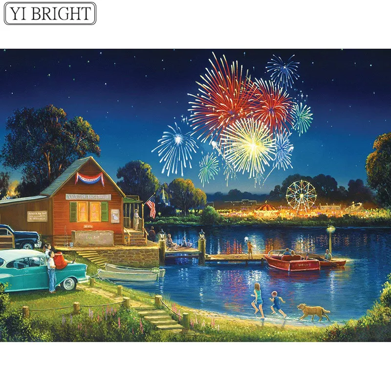 

5D DIY Full Square Diamond Painting Cross Stitch Fireworks view 3D Diamond Embroidery Rhinestone Mosaic Home Decoration