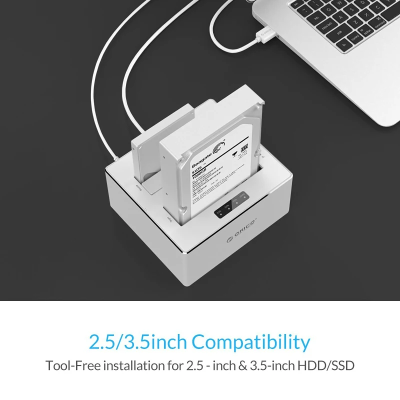 Док станция ORICO с USB 3 0 на SATA алюминиевая док двумя отсеками для HDD 2 5/3 5 дюйма SSD ОС