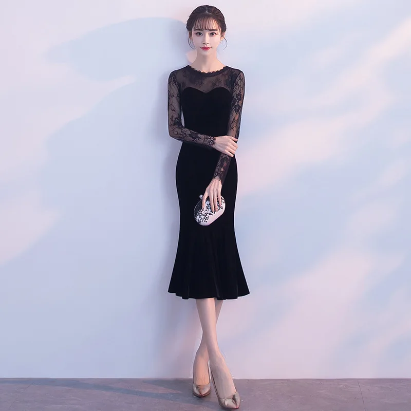 Черное Кружевное короткое китайское Восточное вечернее свадебное женское