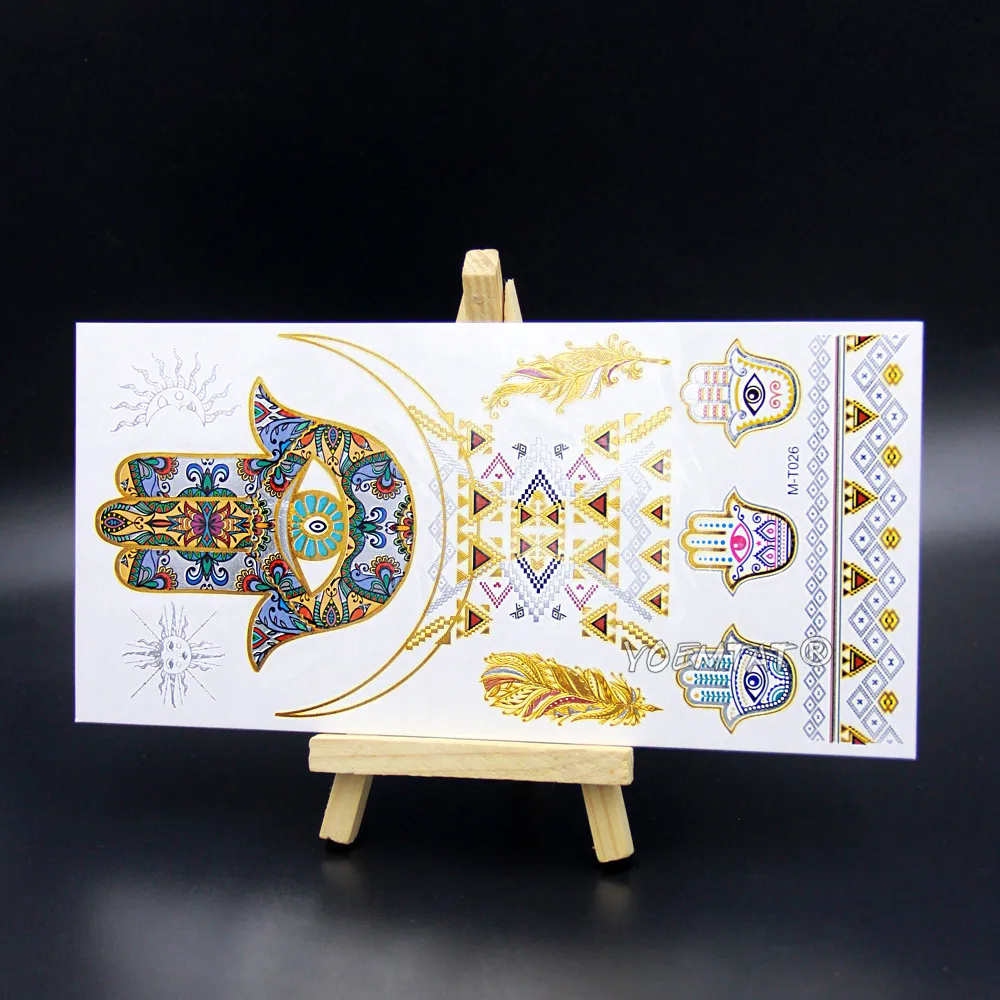 Популярная цветная металлическая Золотая Татуировка Хамса ручной глаз перо