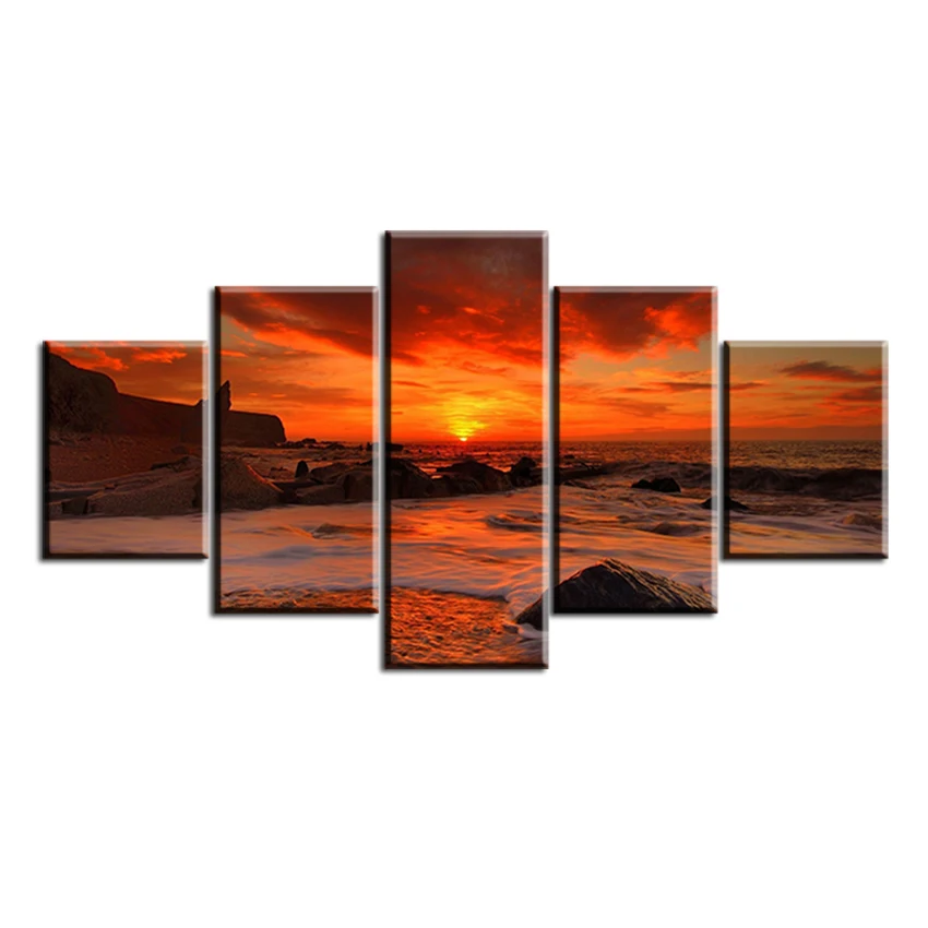 

5 pcs one amazing-fiery-sunset NO FRAME Oil Painting Canvas Prints Wall Art Pictures For Living Room Decorations