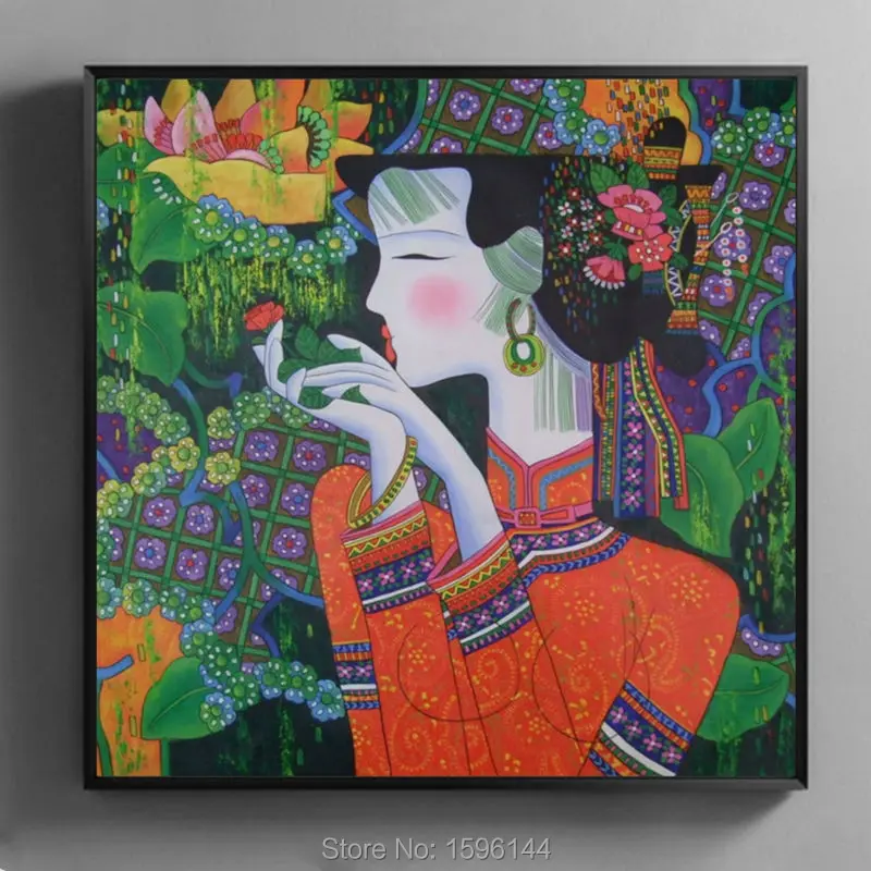 

Картина маслом, фигурка, ручная роспись, китайский фестиваль весны, нация женщины, Настенная картина, Современная декоративная Картина на х...