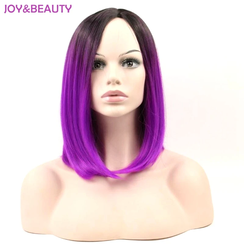 JOY& BEAUTY 1" темный корень косплей парик короткие прямые волосы Омбре фиолетовый термостойкие синтетические волосы для женщин парик