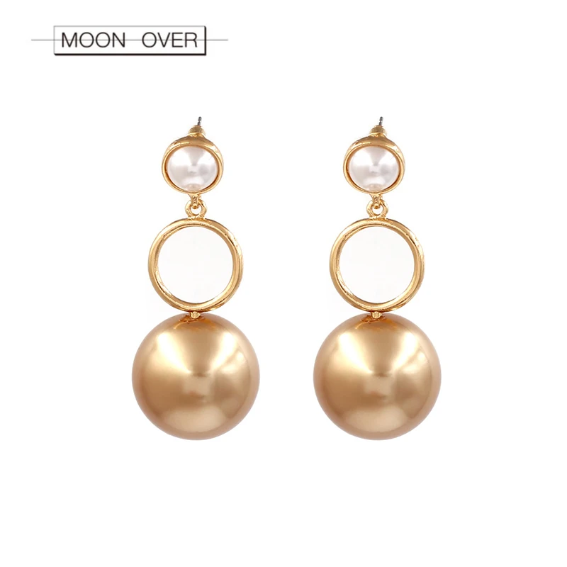 MOON OVER Fashion Simple Big Pearl Earrings Imitation Pearls Vintage Earings For Women Gold Temperament Earring Jewelry | Украшения и