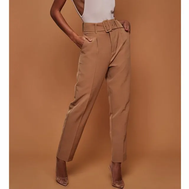 

Spring and autumn new ladies fashion casual pants high waist solid color straight nine points trousers(Send belt) AL618