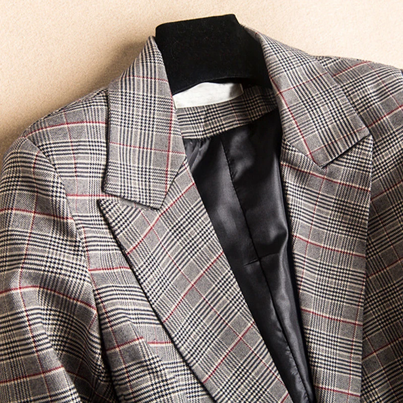 Классическое платье в клетку женские офисные Блейзер элегантное с длинными