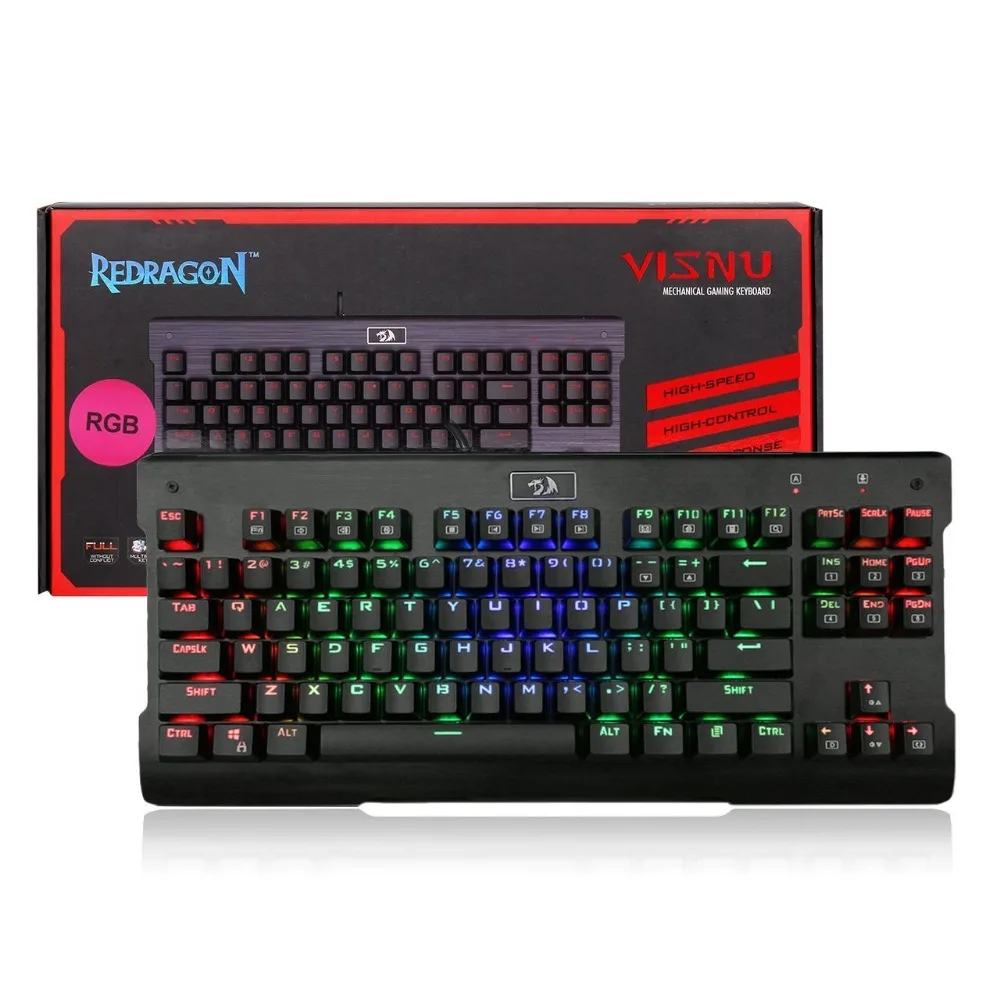 Redragon K561 Вишну 87 Ключи anti ореолы RGB подсветкой Водонепроницаемый Механическая