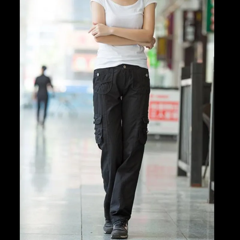 Pantalon Femme, весна, женские прямые свободные джинсовые комбинезоны, брюки для девушек, для тренировок, с несколькими карманами, штаны-Карго