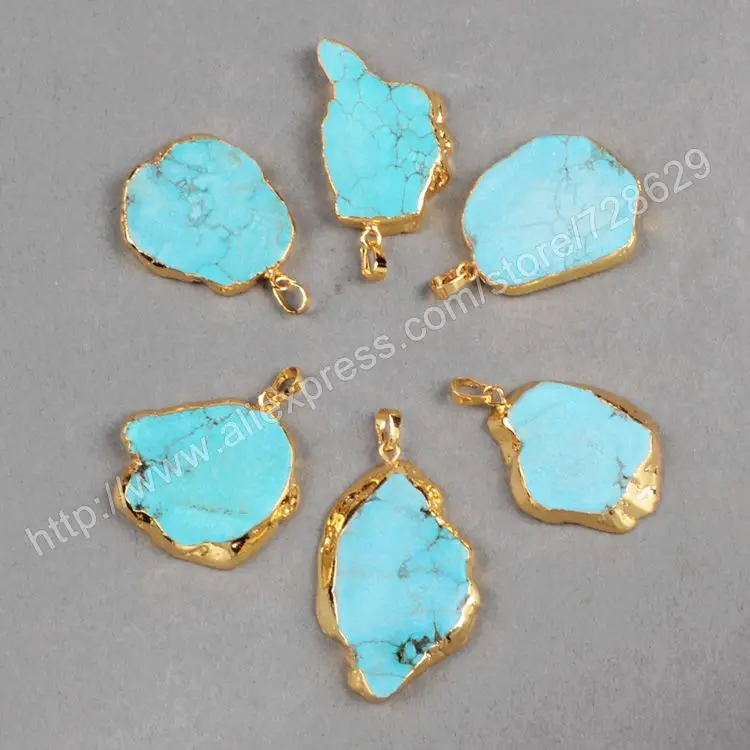 Позолоченные синий бирюзы Howlite кулон бусины G0180 | Украшения и аксессуары