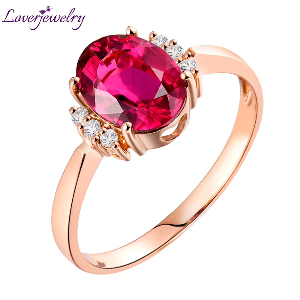 LOVERJEWELRY 14 к розовое золото натуральный бриллиант Розовый Турмалин кольцо натуральный драгоценный камень кольцо ювелирные изделия обручальные кольца для женщин подарок